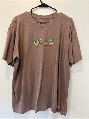 Life Is Good Brown Short-Sleeve Graphic Tee with Green Tree Motif